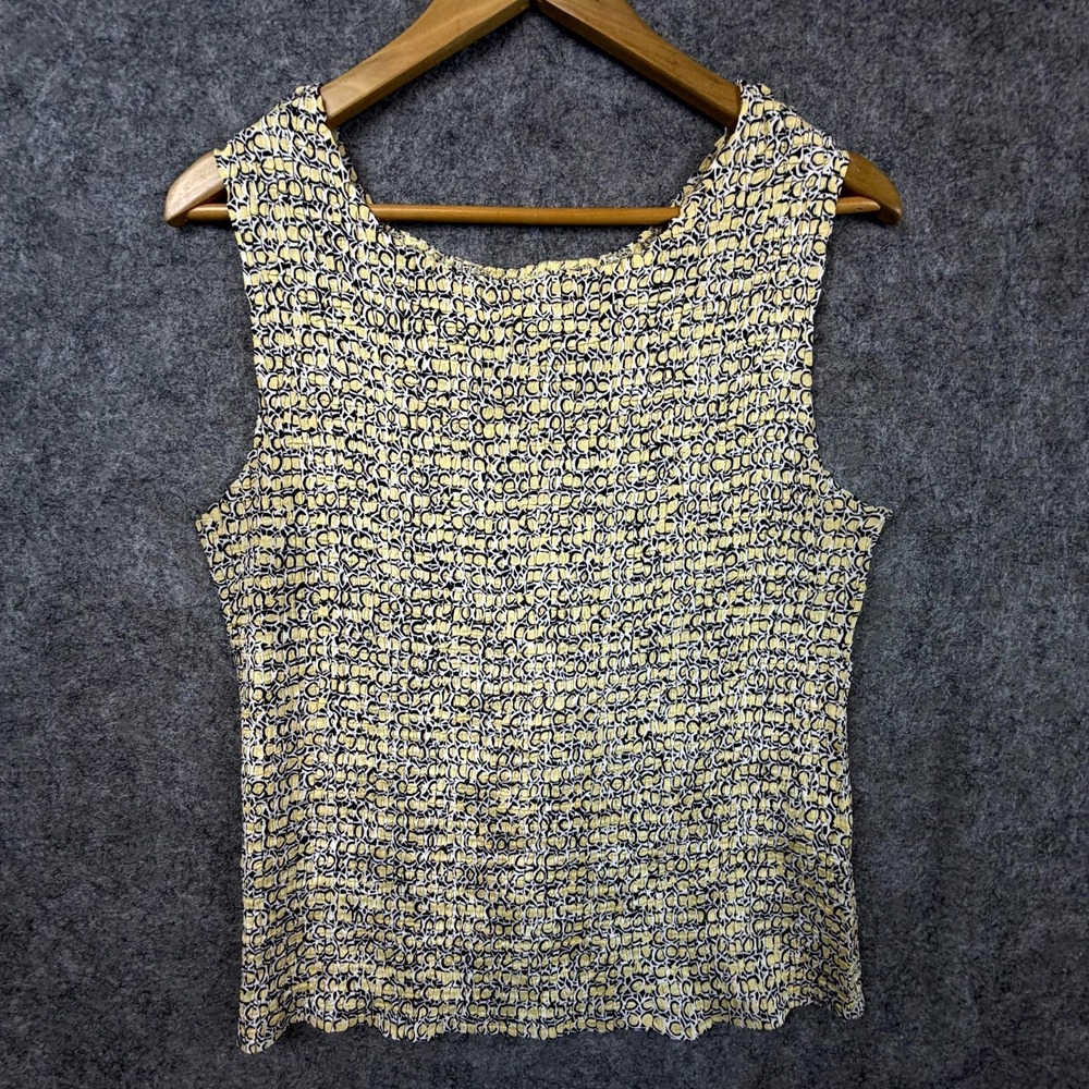 Vintage Casual Corner Annex Blouse Top Women XL Yellow Black Geometric Print